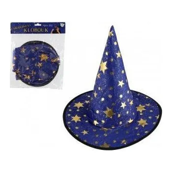 Karnevalový kostým Teddies Klobouk čarodějnický pro děti modro-zlatý, průměr 38 cm