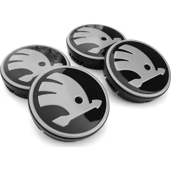 Škoda Auto Středové krytky hliníkových kol ŠKODA, sada 4 ks, originál, stříbrné logo