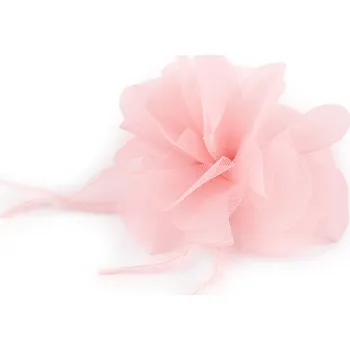 Galanterie Šifónový květ s peřím k našití a nalepení Ø8-9 cm, barva 10 (9) pudrová