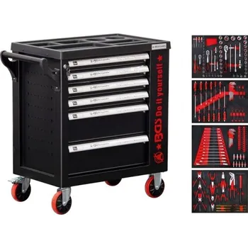 Dílenský vozík 6 zásuvek, 1 boční dvířka, se 158 nástroji BGS BS6055