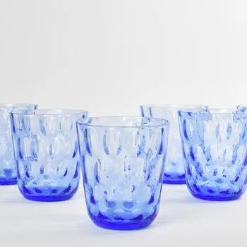 Sklenice Egermann, Nový Bor Odlivka 250 ml světle modrá - dekor olivy - sada 6 ks