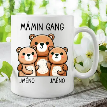 Žertovný předmět Mámin Gang - dvě děti - hrnek s potiskem - personalizovaný produkt