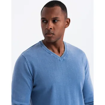 Pánský svetr Pánský prací svetr s výstřihem do V - modrý V4 OM-SWOS-0108 - XL