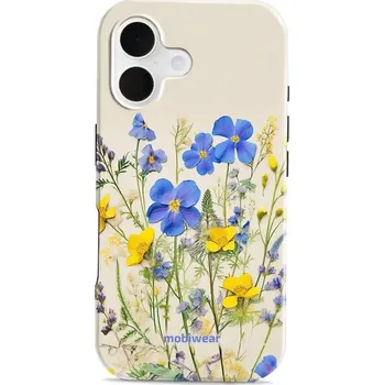Pouzdro na mobilní telefon Odolný obal Mobiwear Elite Pro - Apple iPhone 16 - EP41E Modré a žluté kvítky (Odolné pouzdro, obal kryt Mobiwear Elite Pro - maximální ochrana mobilu, zesílené hrany, přesné výřezy, pohodlné držení, odolná grafika, kvalitní materiály)