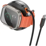 Bezdrátová nabíječka HOCO 2v1 pro Apple iPhone / Watch - podpora MagSafe - integrovaný kabel - černá