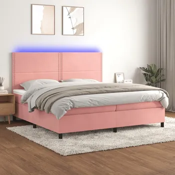 Postel vidaXL Box spring postel s matrací a LED 200x200 cm samet [3136083] Barva: Růžová