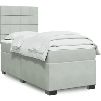 Postel vidaXL Box spring postel s matrací 80 x 200 cm samet [3290767] Barva: světle šedá