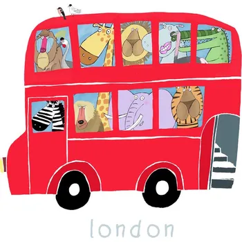 Plakát Plakát, Obraz - Red London Bus with Jungle Animals, Carla Daly