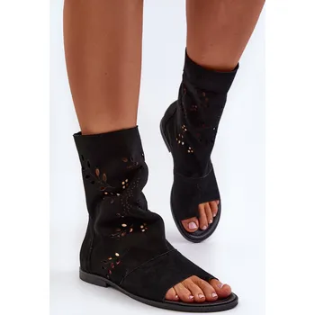 Dámské sandále Zazoo 3437 Dámské Semišové Sandály S Hřebínkem Na Zip Barva: Černá, Velikost: 35