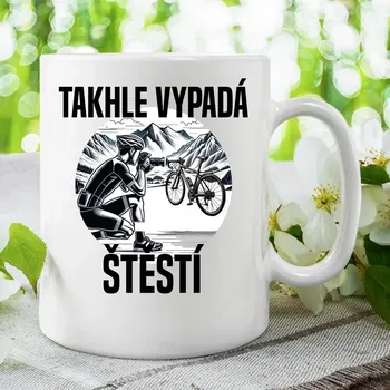 Žertovný předmět Takhle vypadá štěstí - cyklista - hrnek s potiskem