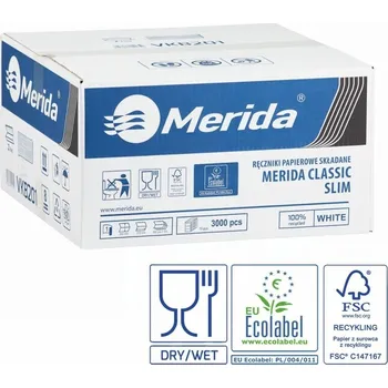 Papírový ručník Jednotlivé papírové ručníky MERIDA CLASSIC SLIM, 1-vrstvé, bílé, 3000 ks (15x200 ks)