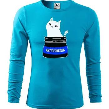 DOBRÝ TRIKO Pánské triko s kočkou ANTIDEPRESIVA Velikost: XL, Barva: Tyrkysová