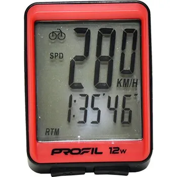 Tachometr Cyklopočítač PROFIL 12W bezdrátový černo-červený
