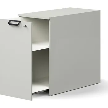 Policová skříň Výsuvná skříňka QBUS, levá, s úchytkou, 740x400x800 mm, světle šedá