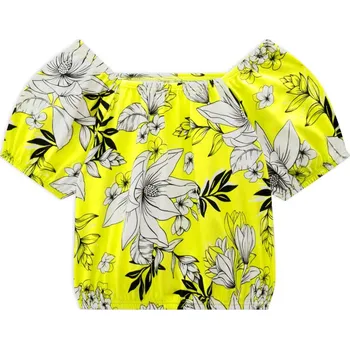 Dívčí tričko Dívčí crop top KYLY KVĚTY zelený Velikost: 128