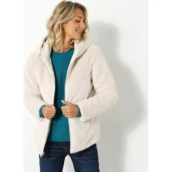 Dámský kabát Oboustranná prošívaná bunda z imitace kožešiny béžová 48