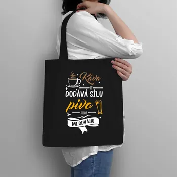 Žertovný předmět Káva mi dodává sílu.pivo dodává mi odvahu - taška s potiskem