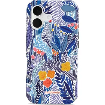 Pouzdro na mobilní telefon Odolný obal Mobiwear Elite Pro - Apple iPhone 16 - EP03E Modrá květena (Odolné pouzdro, obal kryt Mobiwear Elite Pro - maximální ochrana mobilu, zesílené hrany, přesné výřezy, pohodlné držení, odolná grafika, kvalitní materiály)