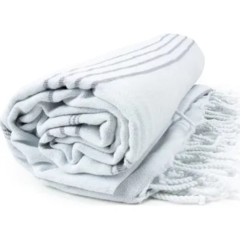 Osuška The One Towelling Plážová osuška Hamam Sultan - Bílá / šedá | 100 x 180 cm