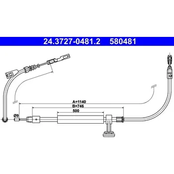 Brzdový systém Tažné lanko, parkovací brzda ATE 24.3727-0481.2