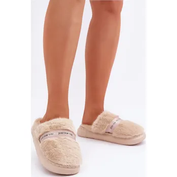 Dámské pantofle Futrařské Pantofle S Dekorativním Páskem Savalithea Barva: Béžová, Velikost: 38/39