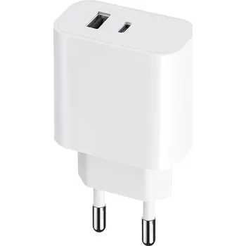 30W EU napájecí adaptér / nabíječka MAXLIFE - USB-A / USB-C pro Apple iPhone / iPad / Mac - bílý