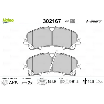 Brzdová destička Sada brzdových destiček, kotoučová brzda VALEO 302167