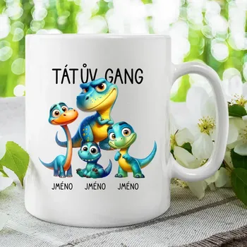 Žertovný předmět Tátův Gang (dinosauři) - tři děti - hrnek s potiskem - personalizovaný produkt