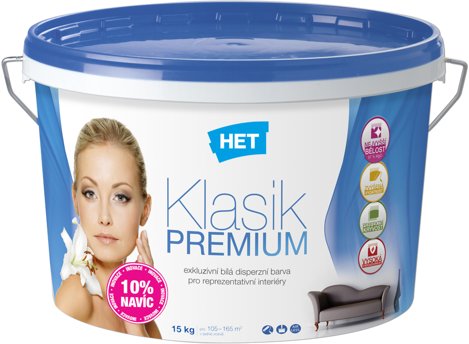 Het Klasik Premium, malířská disperzní barva, otěruvzdorná, nejvyšší bělost, 15 kg