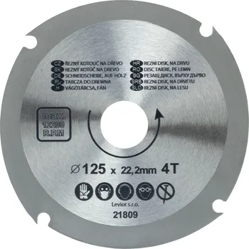 Pilový kotouč LEVIOR 21809 Kotouč pilový, na dřevo, 125mm, 4 zuby, 22,2mm