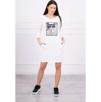 Dámské šaty Šaty s 3D grafikou kočky ecru UNI
