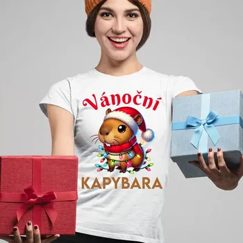 Žertovný předmět Vánoční kapybara - dámské tričko s potiskem