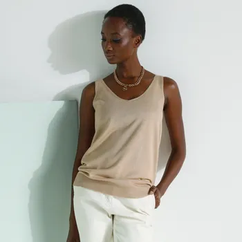 Dámská móda Úpletový top s výstřihem do V béžová 42/44