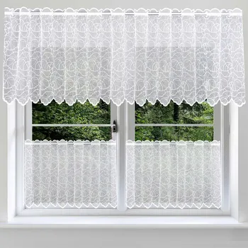 Záclona Žakarová vitrážová záclona 913965, geometrický vzor, s bordurou, bílá výška 60cm (v metráži)