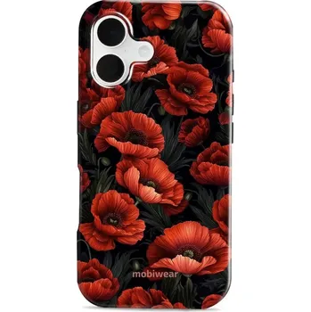Pouzdro na mobilní telefon Odolný obal Mobiwear Elite Pro - Apple iPhone 16 - EP45E Temné červené květy (Odolné pouzdro, obal kryt Mobiwear Elite Pro - maximální ochrana mobilu, zesílené hrany, přesné výřezy, pohodlné držení, odolná grafika, kvalitní materiály)