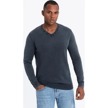 Pánský svetr Ombre Clothing Pánský svetr s výstřihem do V v granátové barvě V2 SWOS-0108