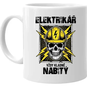 Žertovný předmět Elektrikář - vždy kladně nabitý - hrnek s potiskem