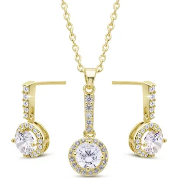 Řetízek biju Set řetízek + náušnice pozlacené 0039 14k se zirkony