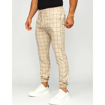 Pánské kalhoty Béžové pánské textilní karované chino kalhoty Bolf 0064 - 31/M