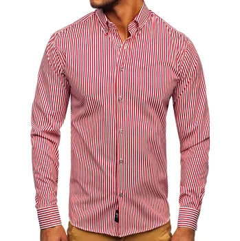 Pánská košile Červená pánská pruhovaná košile s dlouhým rukávem Bolf 20726 - XL