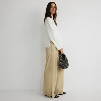 Dámské kalhoty Reserved - Kalhoty wide leg - pšeničná - 576DG-12X - 576DG-12X-L