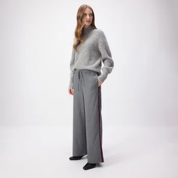 Dámské kalhoty Reserved - Kalhoty s širokými nohavicemi a postranním pruhem - středně šedá - 050FA-85X - 050FA-85X-XS