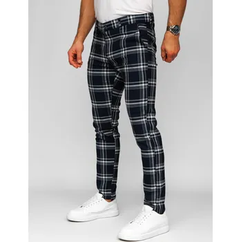 Pánské kalhoty Tmavě modré pánské textilní karované společenské kalhoty Bolf 184144 - 34/L