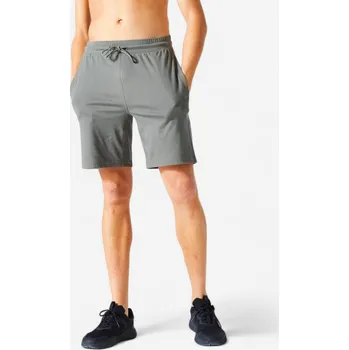 Pánské kraťasy DOMYOS Pánské fitness kraťasy 500 Essentials L KAŠTANOVÁ|ZELENÁ