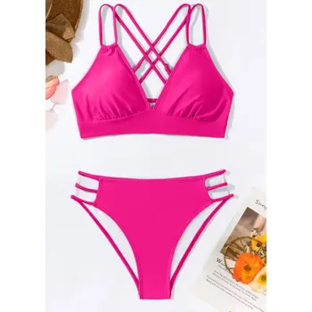 Dámské plavky Elegantní dámské sexy plavky - dvojdílné s kříženými ramínky v černé barvě Barva: Růžová, Velikost: M (38)