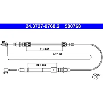 Lanko parkovací brzdy Tažné lanko, parkovací brzda ATE 24.3727-0768.2