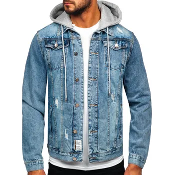 Pánská bunda Blankytná pánská džínová bunda s kapucí Bolf MJ505BC - S