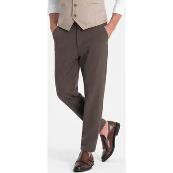 Ombre Clothing Pánské čokoládové chinos kalhoty s elastickým pasem V2 PACP-0158