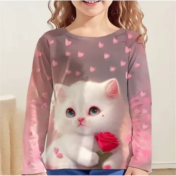 Dětské tričko s dlouhým rukávem "kočička" - 11 různých motivů Motiv: s růžičkou S22TX2523, Velikost: 100