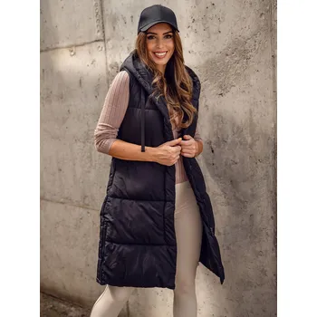 Černá dámská dlouhá prošívaná vesta s kapucí Bolf 16M9093A - S
